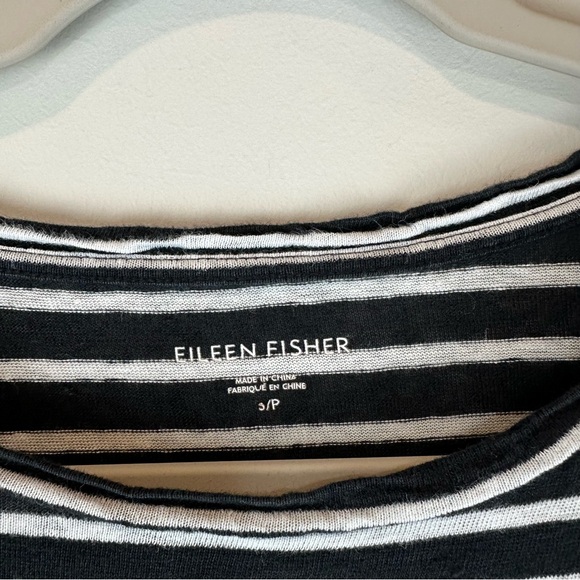 Eileen Fisher Black White Stripe 100% Organic Linen Short Sleeve Dress Small - Picture 3 of 5